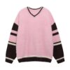 Pink and Black V Neck Oversize Sweater