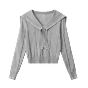 Navy Collar Shawl V Neck Gray Sweater