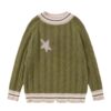 Color Block Fashion Retro Green Sweater