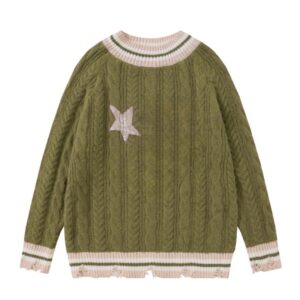Color Block Fashion Retro Green Sweater
