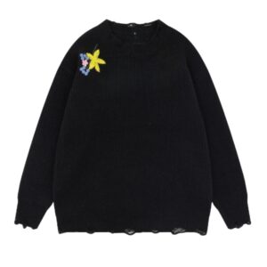 Black Floral Print Oversized Sweater